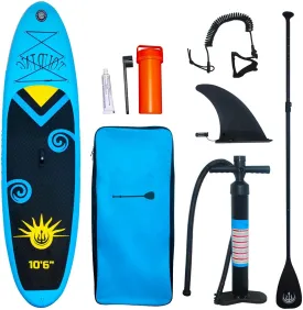 10'6" Inflatable Stand Up Paddle Board for Adults & Youth - 33" Wide Non-Slip Deck with Paddle, Pump, Backpack, Safety Leash, Repair Kit - All-Around Board for Lakes, Rivers, Ocean(Blue Black Totem)