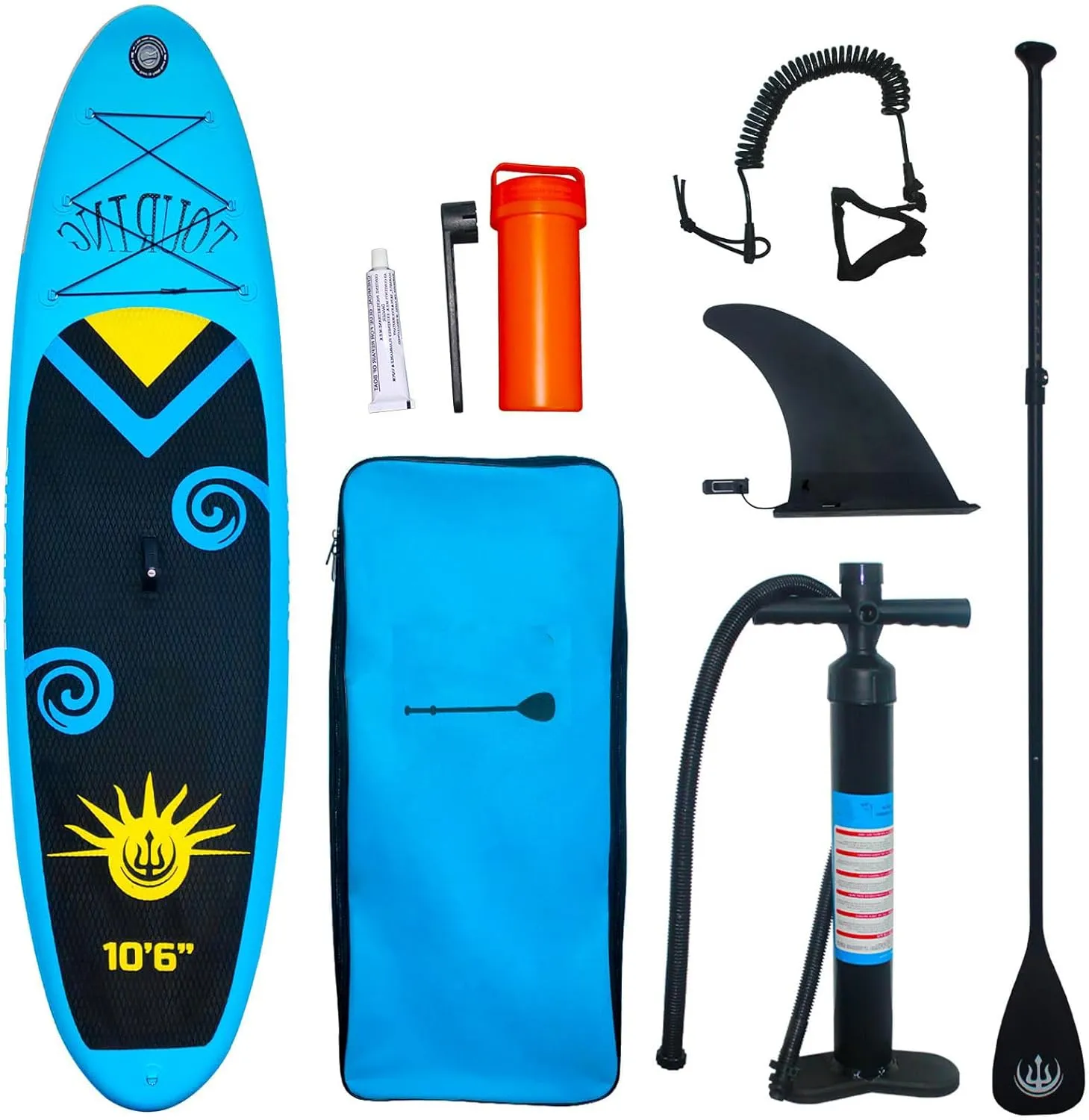 10'6" Inflatable Stand Up Paddle Board for Adults & Youth - 33" Wide Non-Slip Deck with Paddle, Pump, Backpack, Safety Leash, Repair Kit - All-Around Board for Lakes, Rivers, Ocean(Blue Black Totem)