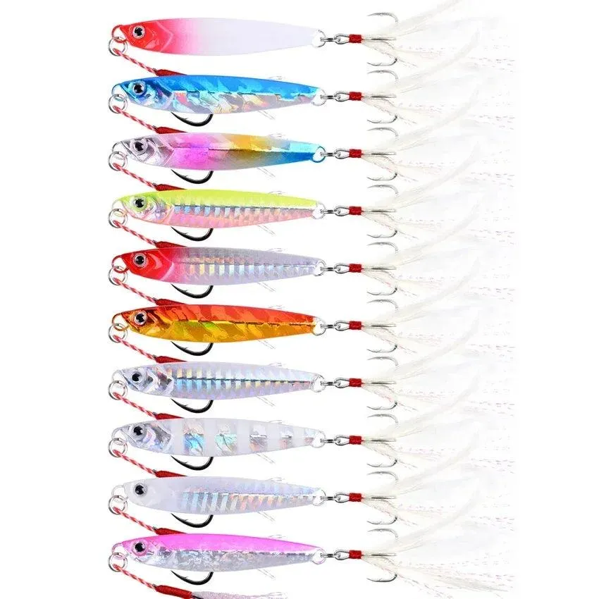10Pcs Super Quatity Metal Casting Jig 7g-10g-14g-21g-28g-40g Shore Drag Cast Jigging Spoon Fishing Lure Artificial Bait Tackle