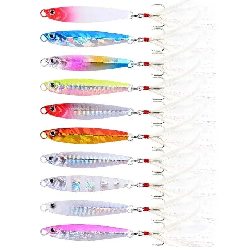 10Pcs Super Quatity Metal Casting Jig 7g-10g-14g-21g-28g-40g Shore Drag Cast Jigging Spoon Fishing Lure Artificial Bait Tackle