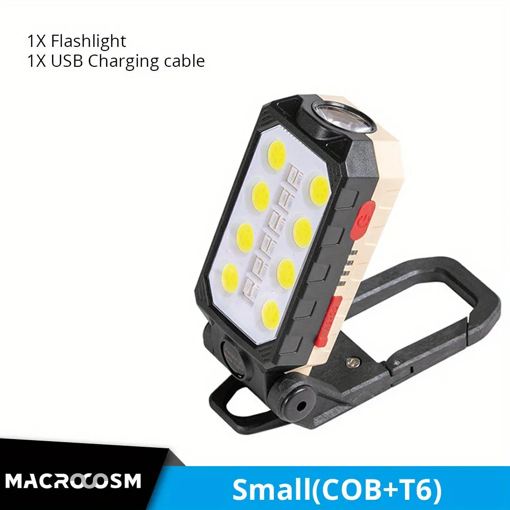 1pc LED COB Work Light With Magnet - Portable USB Rechargeable Waterproof Camping Lantern for Reading, Fishing, Hiking, Car Repair & Emergency Use!