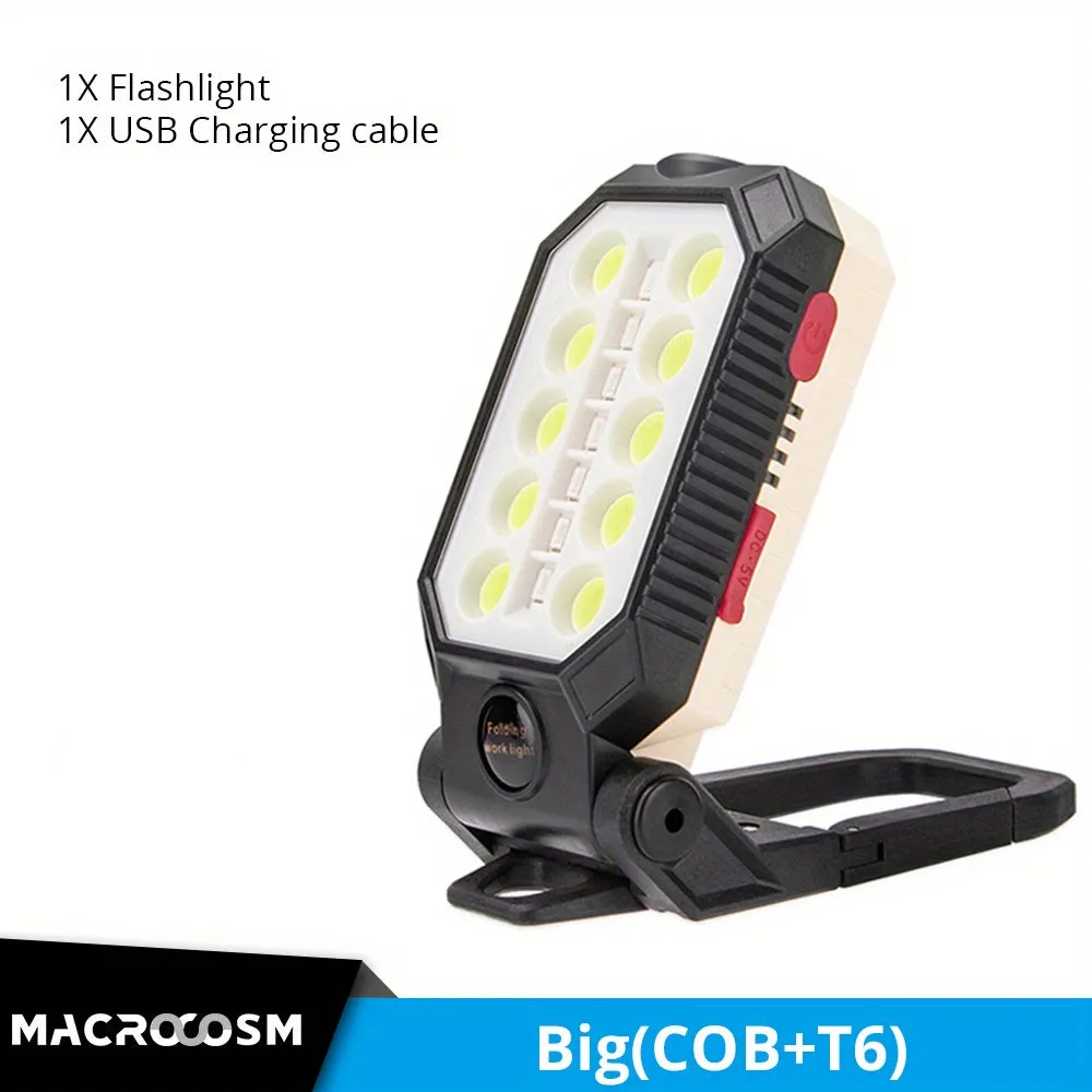 1pc LED COB Work Light With Magnet - Portable USB Rechargeable Waterproof Camping Lantern for Reading, Fishing, Hiking, Car Repair & Emergency Use!