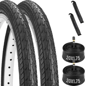 2 Pack 20 x 1.75 Bicycle Tires and Tubes, 20 x 1.75 Bike tire, 20" Road Bike Tires with Schrader Valve, 20x1.75 Mountain Bike Tire Replacement with 2 Tire Levers for 20 x 1.50/1.75/1.90/1.95"