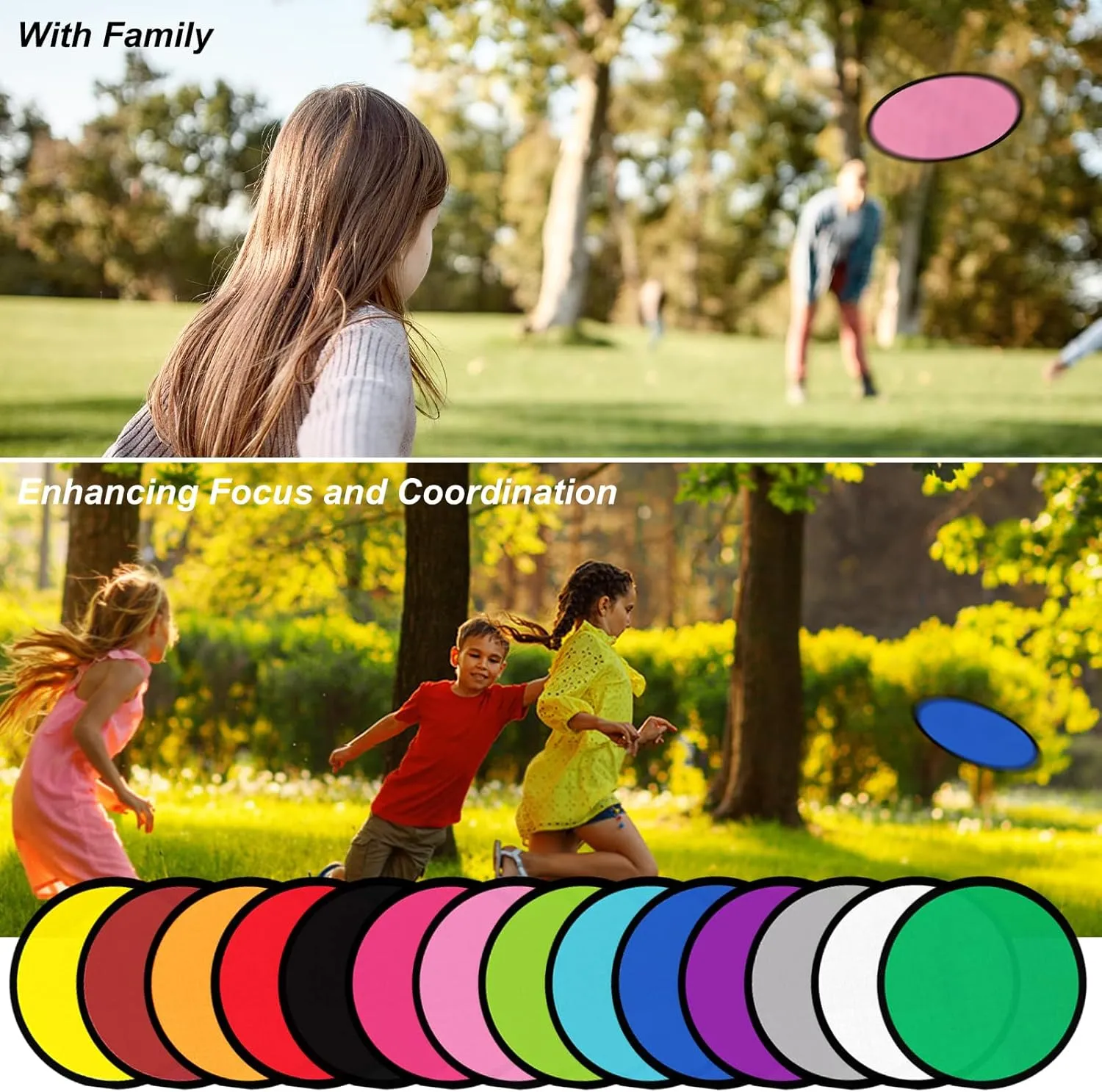 20PCS Foldable Flying Disc Fans with Bags, 9.8'' DIY Handheld Black Egde Fabric Foldable Disc Fan for Outdoor Game Activities Birthday Party Favors Gifts, Light Blue