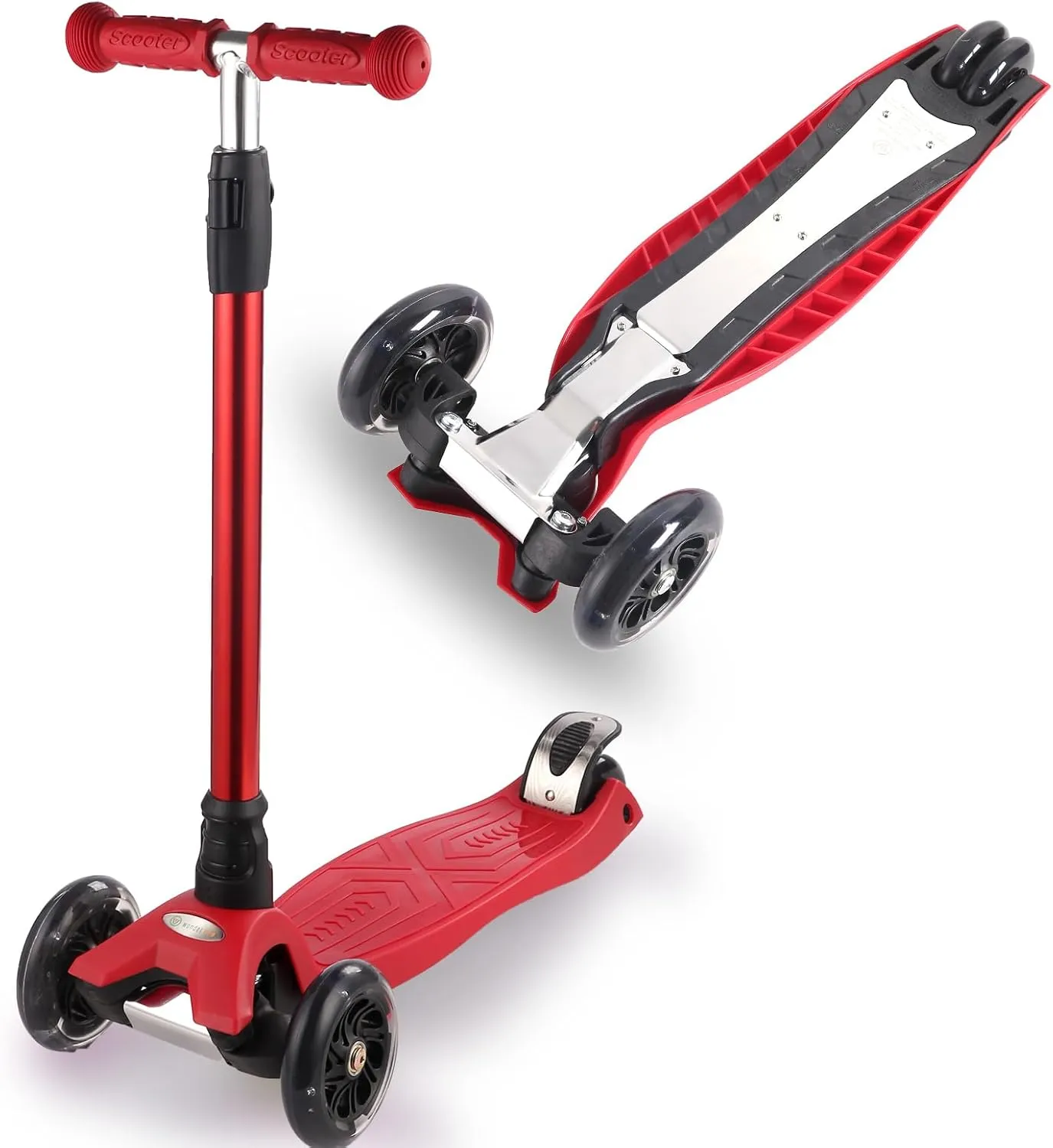 3 Wheel Scooter for Kids Ages 6-12,Kids Scooter with Light Up Wheels, Sturdy Deck Design, and 4 Height Adjustable Suitable for Kids Ages 3-12