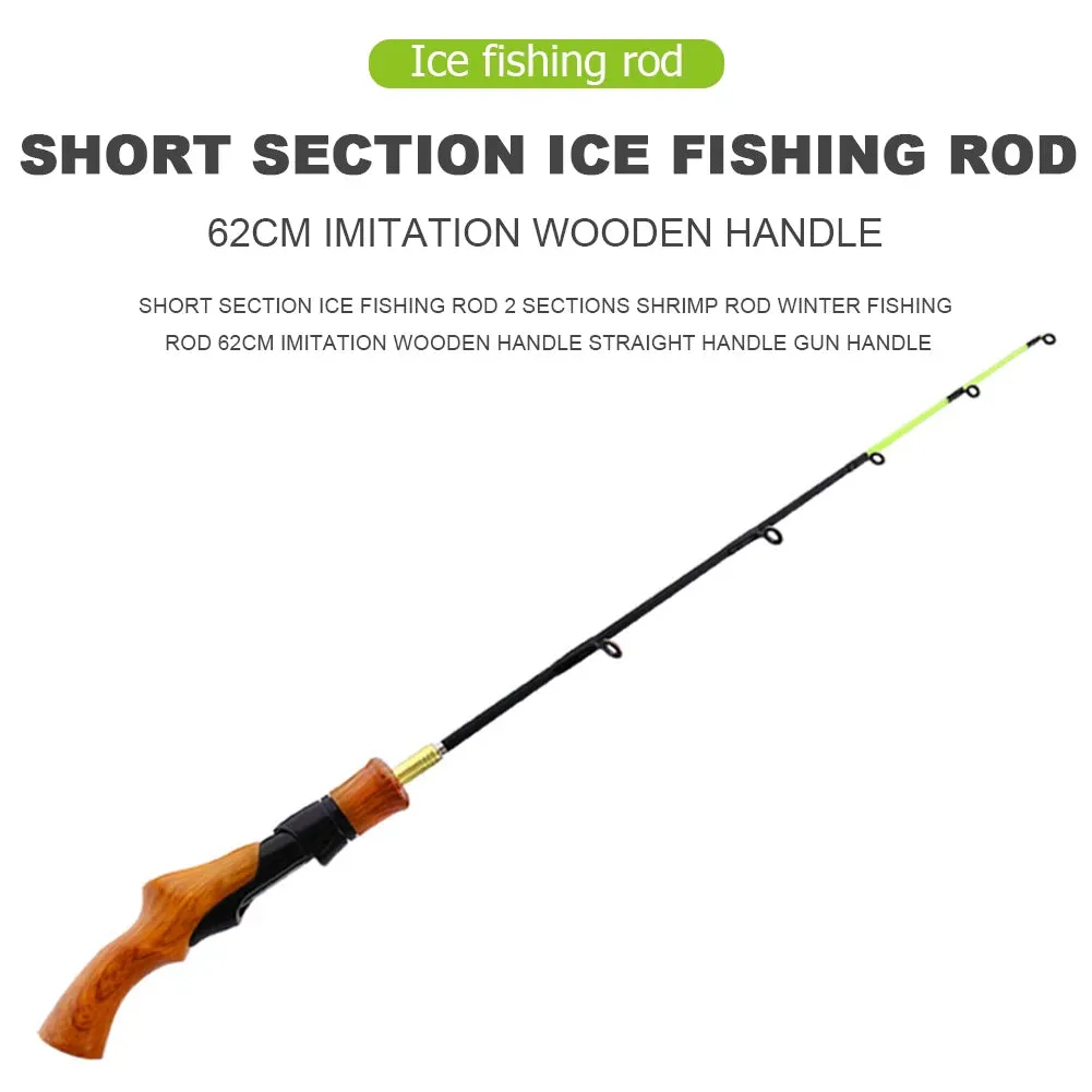 62cm Winter Ice Fishing Rod Carbon Wooden Handle Fishing Pole