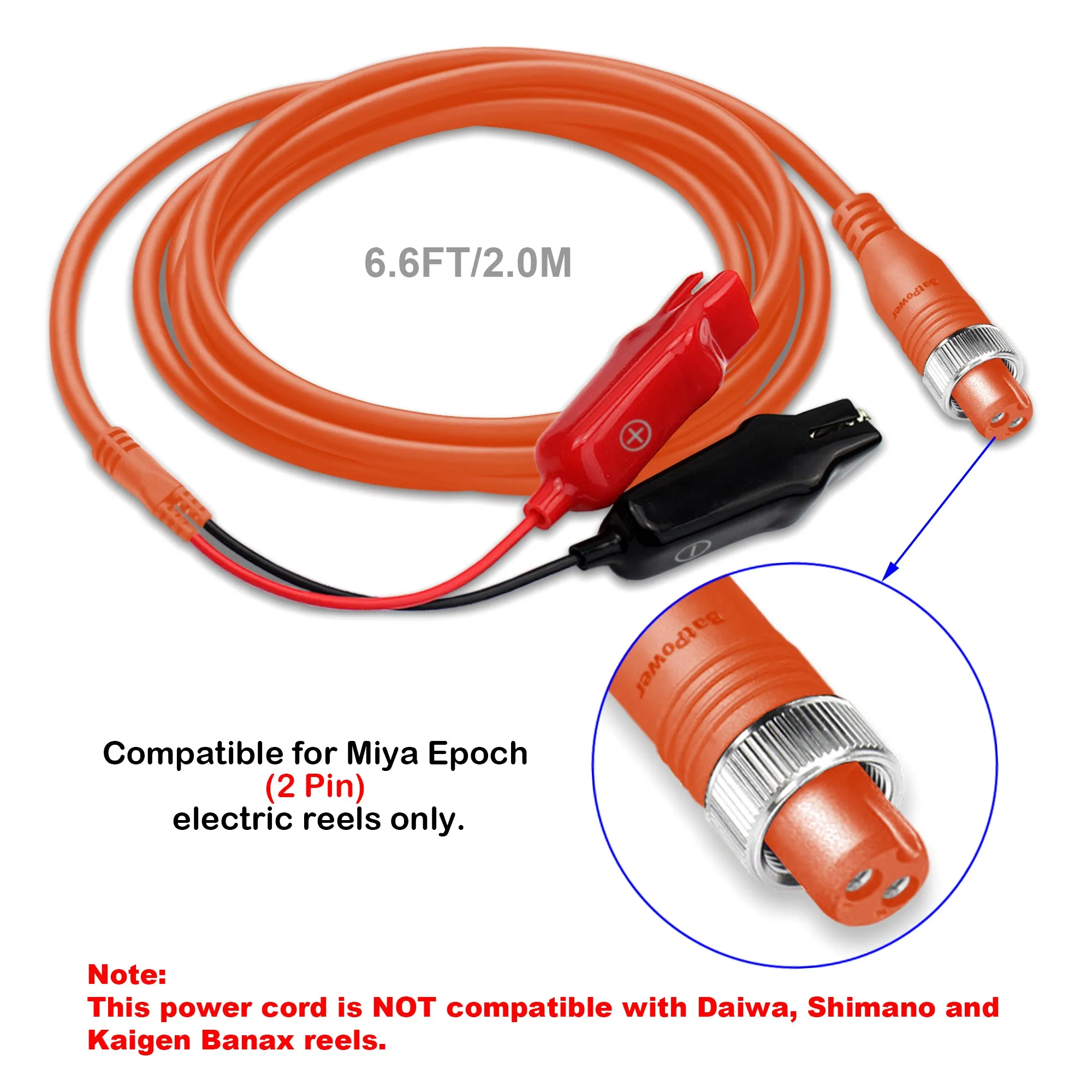 6.6FT-18FT ProM Electric Fishing Reel Battery Power Cable for Miya Epoch Command Electric Reel Battery Power Cable Cord 2M-5.5M