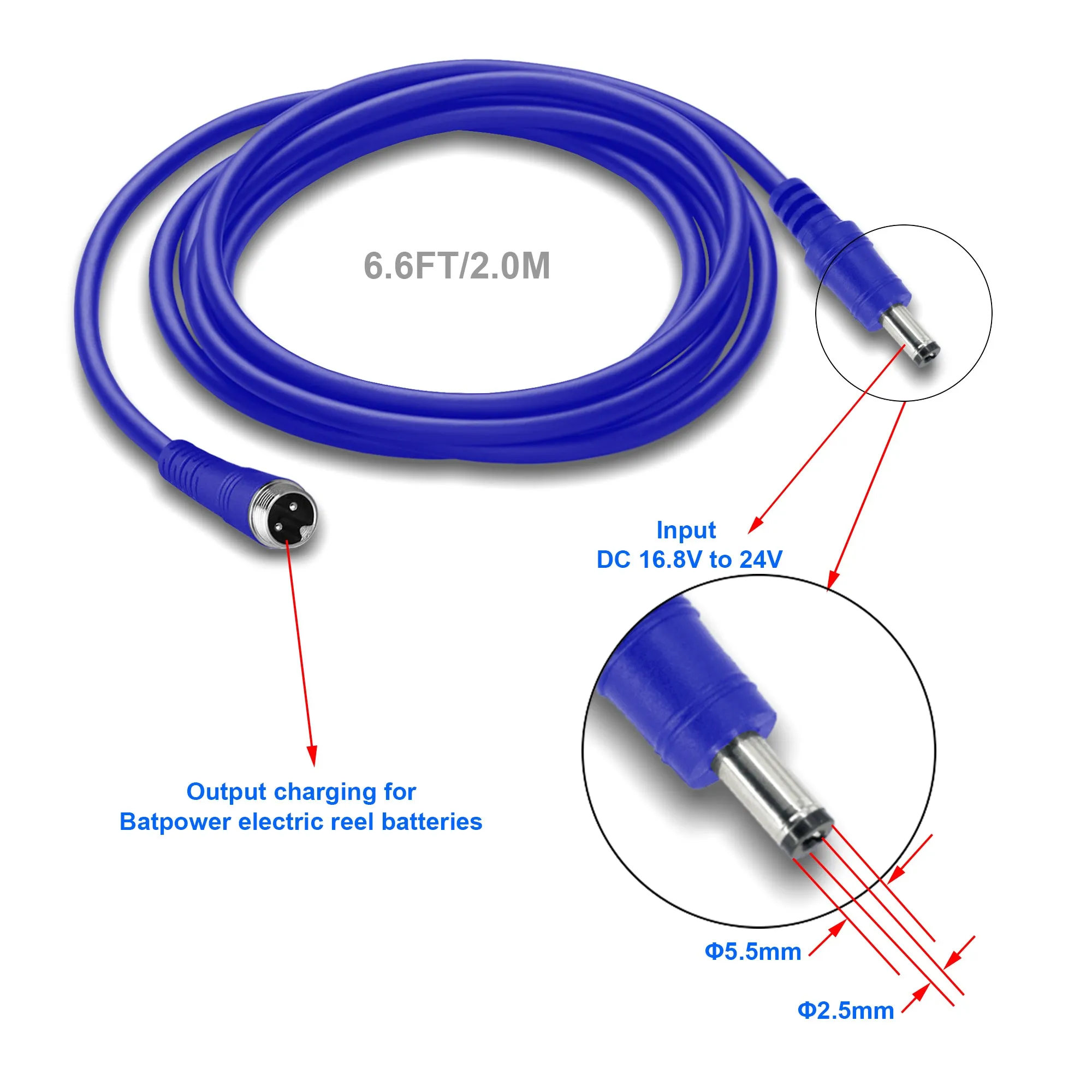 6.6FT ProK Fishing Reel Battery Car Charger Power Cable for Banax Kaigen 7000 1500 1000 500 Electric Reel Battery BatPower FK08B FK16B Power Cord 2.0M