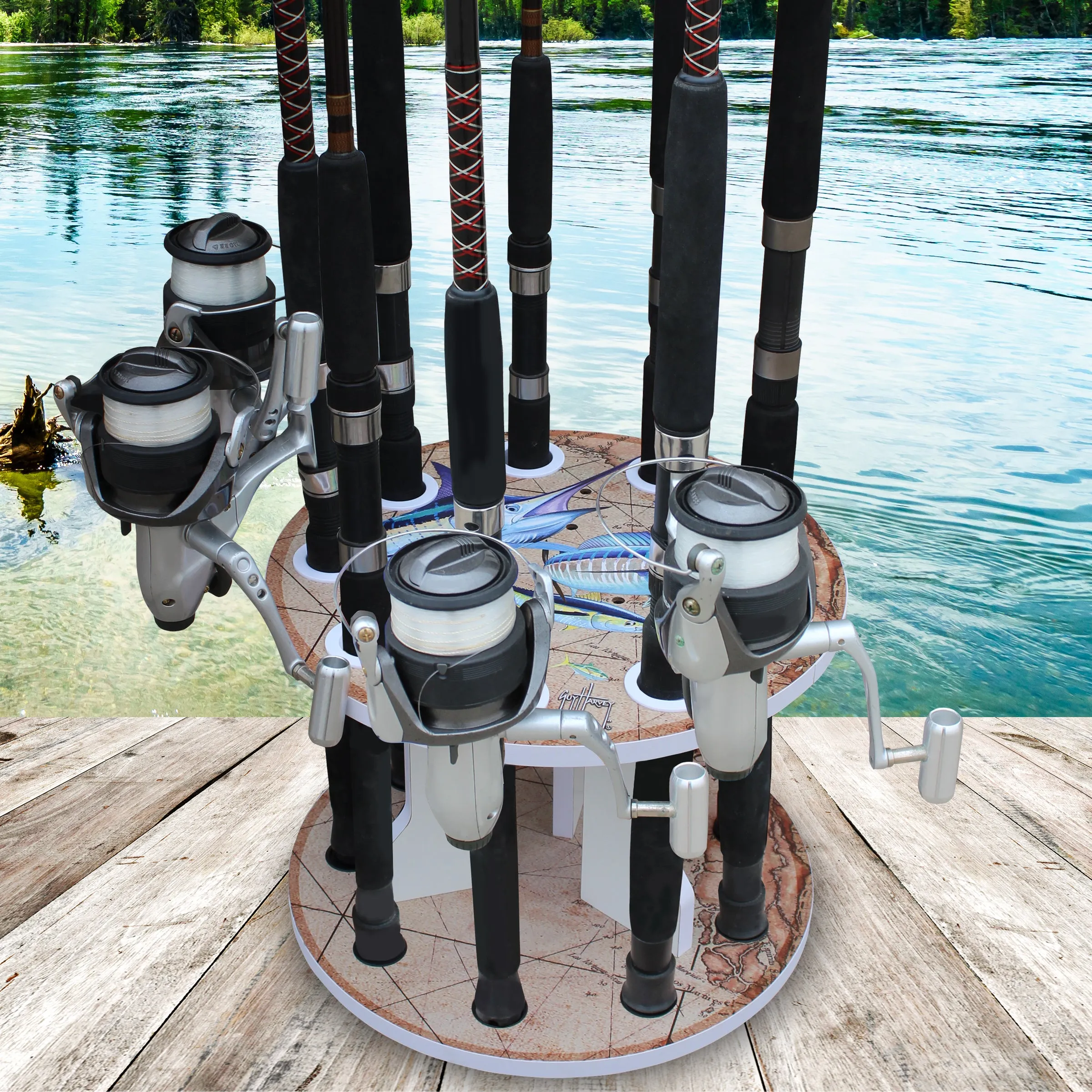 Ancient Map Spinning 9 Rod Rack