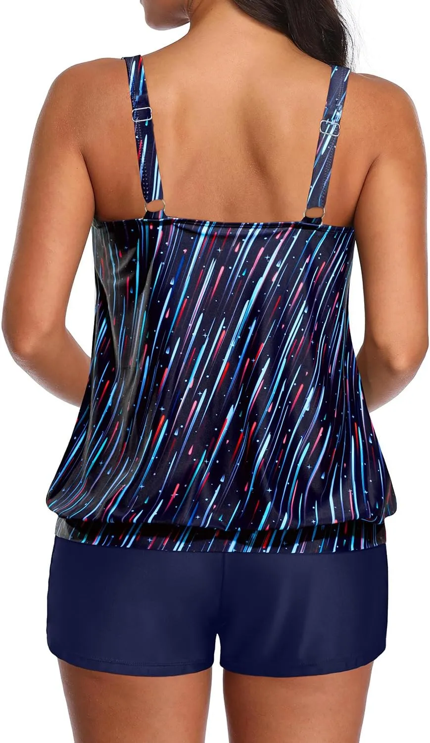 Aqua Eve Two Piece Women's Tankini Swimsuits Blouson Swim Tank Top with Shorts Modest Bathing Suits