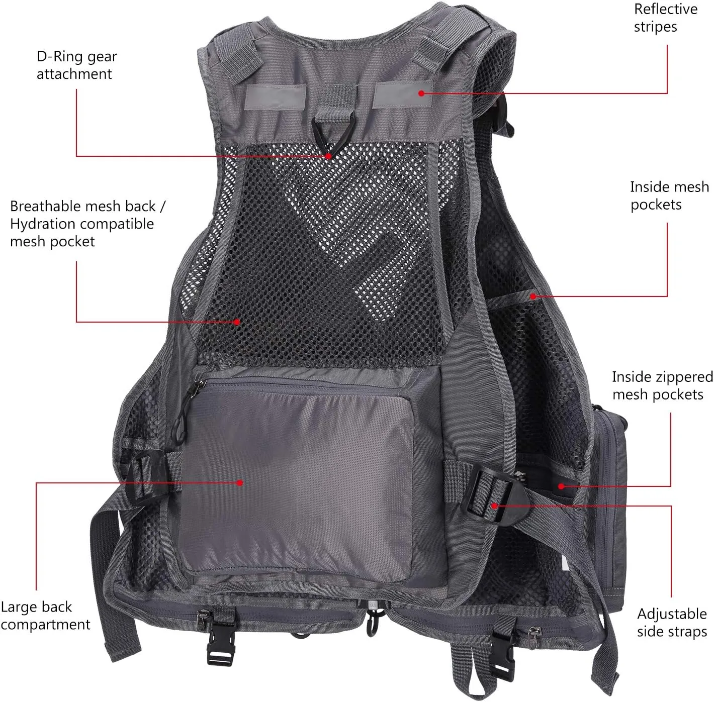 BASSDASH Fly Fishing Vest Multi Pocket Waistcoat Adjustable Size Gifts for Men Women