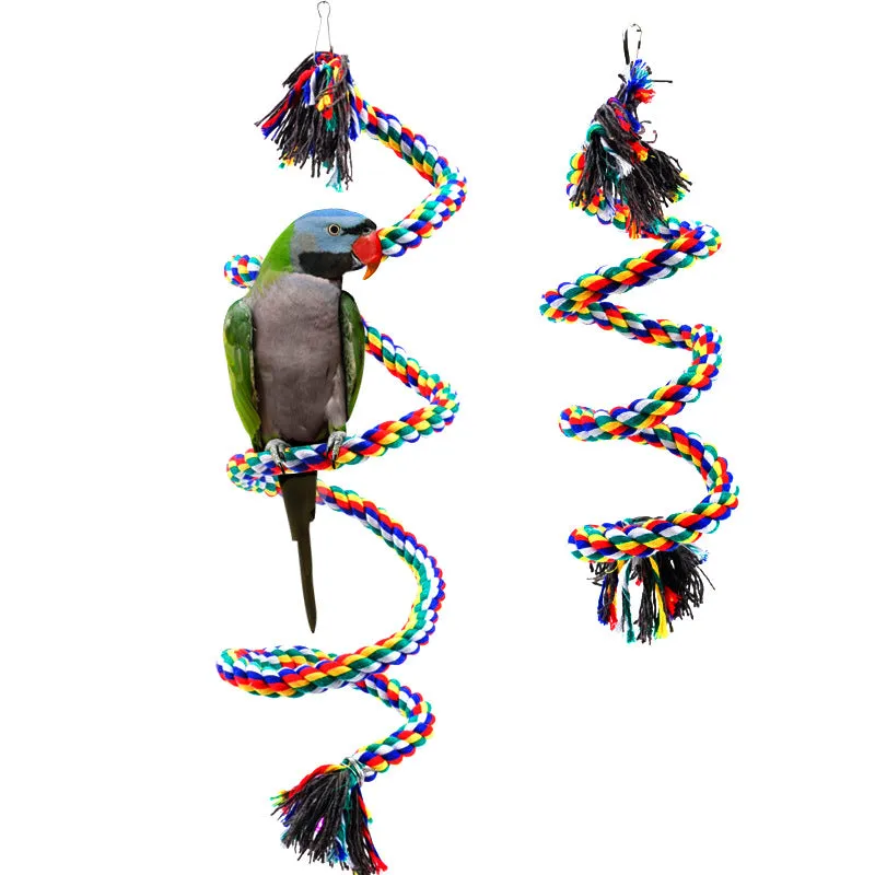 Bird Cotton Rope Swing Perch Chew Toy Parrot Cage Stand with Bell-100CM