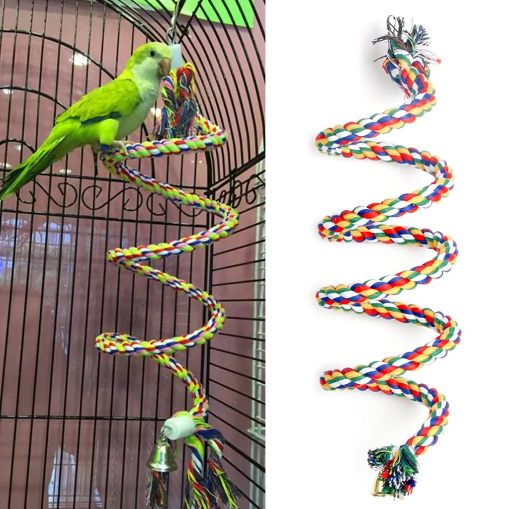 Bird Cotton Rope Swing Perch Chew Toy Parrot Cage Stand with Bell-100CM