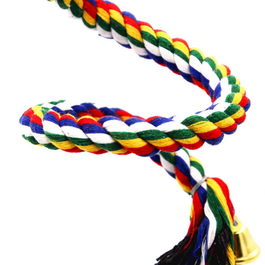 Bird Cotton Rope Swing Perch Chew Toy Parrot Cage Stand with Bell-100CM