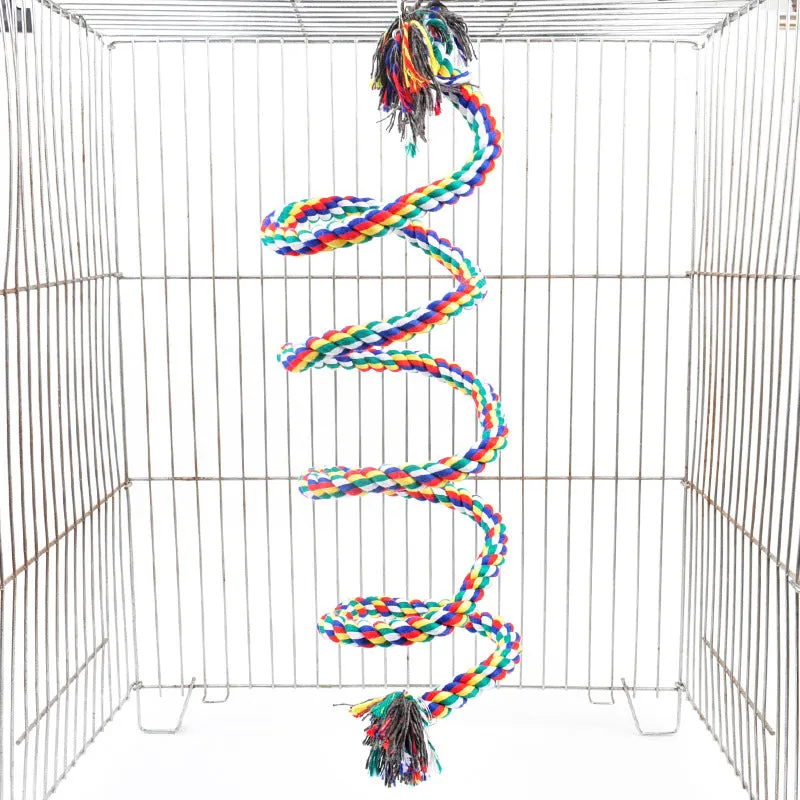Bird Cotton Rope Swing Perch Chew Toy Parrot Cage Stand with Bell-100CM