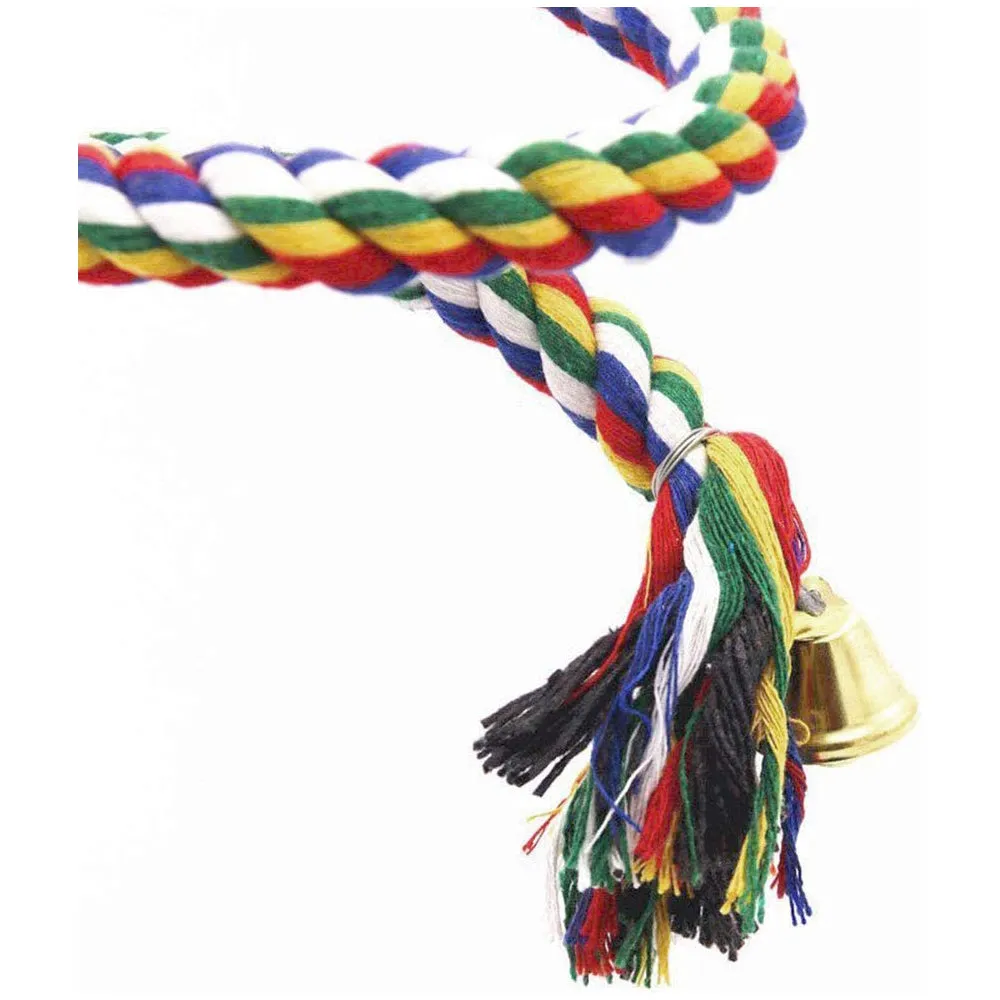 Bird Cotton Rope Swing Perch Chew Toy Parrot Cage Stand with Bell-100CM