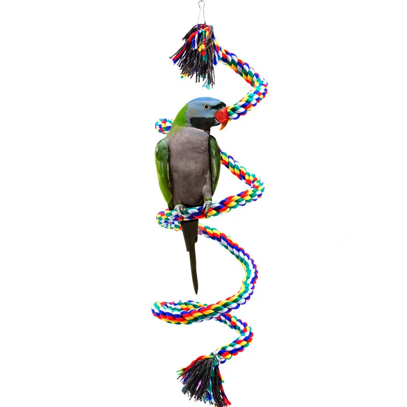 Bird Cotton Rope Swing Perch Chew Toy Parrot Cage Stand with Bell-100CM
