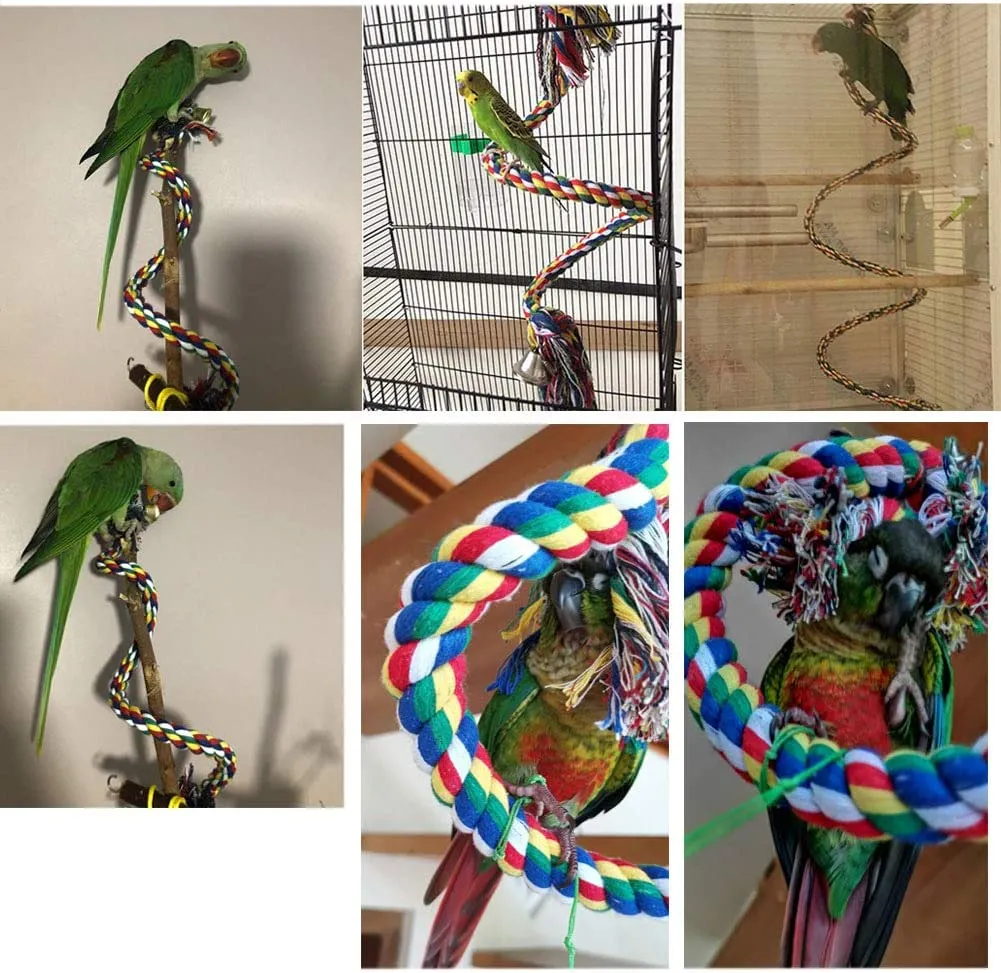 Bird Cotton Rope Swing Perch Chew Toy Parrot Cage Stand with Bell-100CM