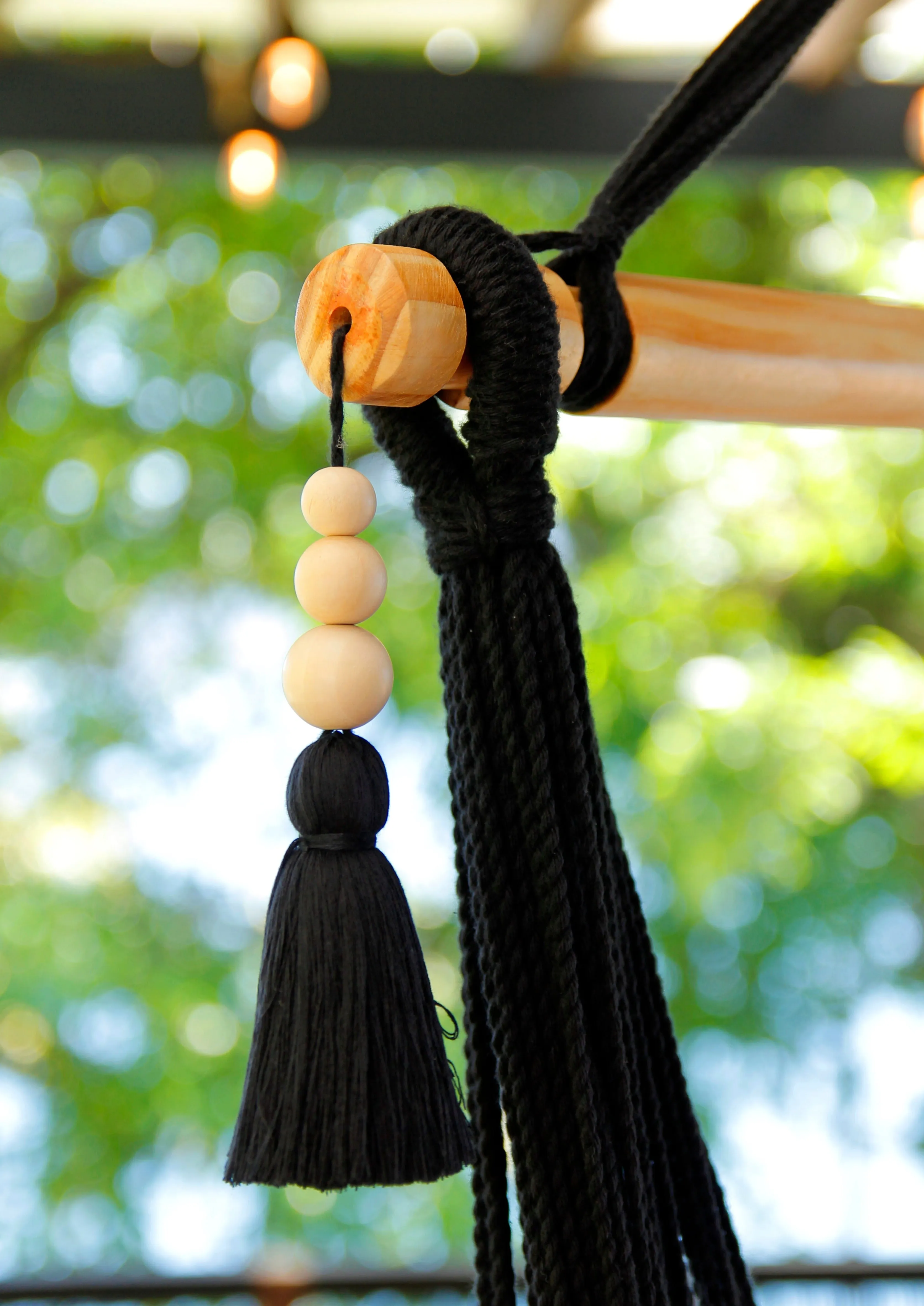 Black Woven Macrame Hammock Chair with tassels | DIANA BLACK