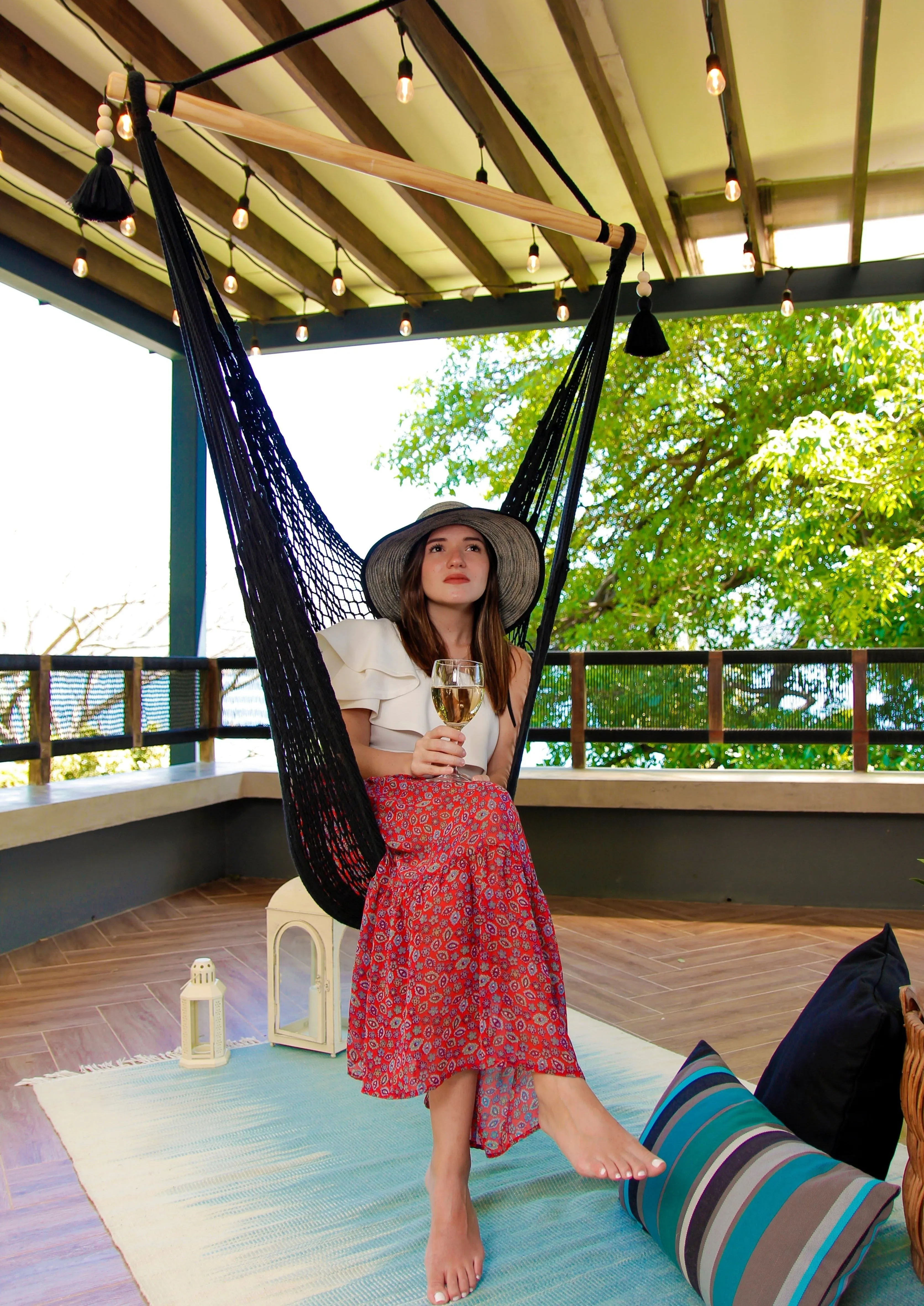 Black Woven Macrame Hammock Chair with tassels | DIANA BLACK