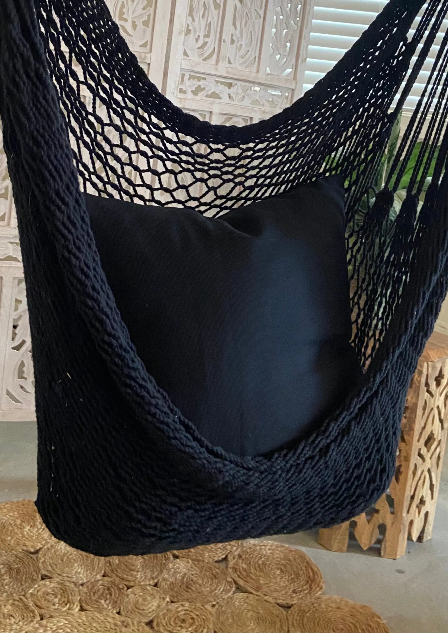 Black Woven Macrame Hammock Chair with tassels | DIANA BLACK