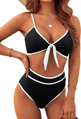 Blooming Jelly Womens High Waisted Bikini Set Tie Knot High Rise Two Piece Swimsuits Bathing Suits
