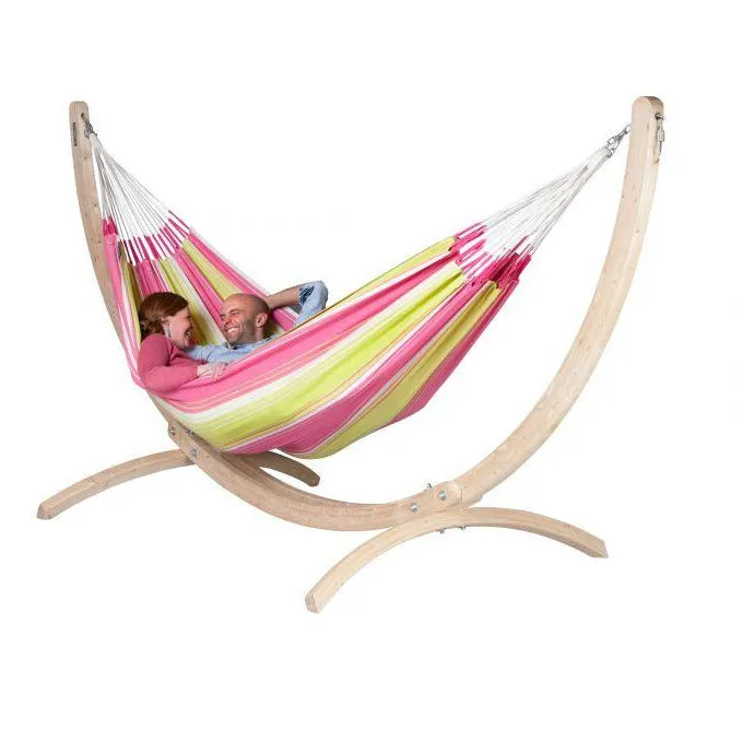 Canoa Double Hammock Stand, Spruce Wood, Caramel Color, by La Siesta