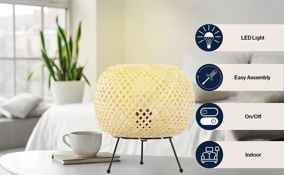 Dejsa 10.75" Bohemian Rustic Iron/Rattan LED Mini Table Lamp with Smart Bulb