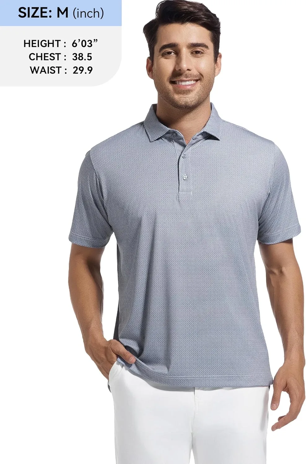 Esabel.C Mens Golf Shirts Print Moisture Wicking Short Sleeve Performance Dry Fit Stretch Active Polo Shirts for Men