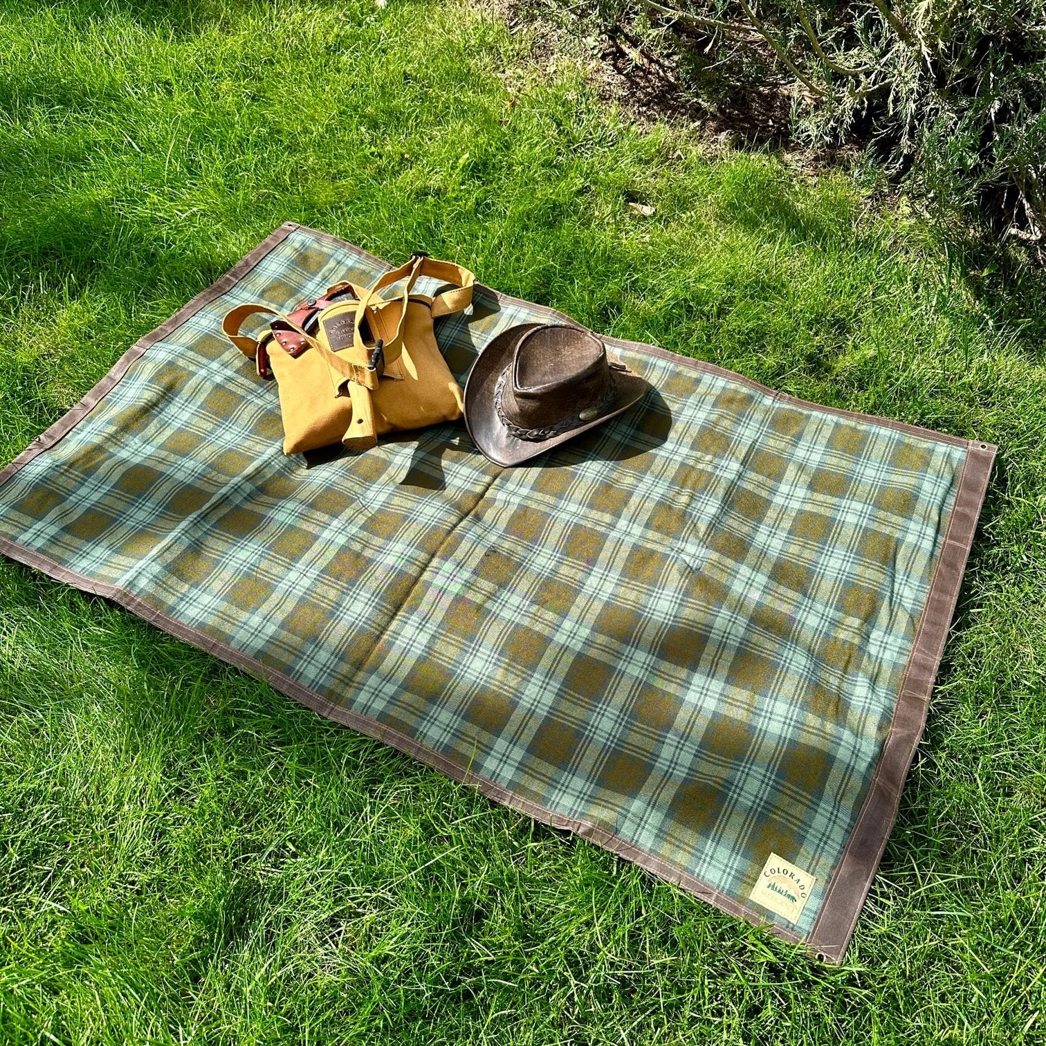 Extra Large Waxed Canvas and Blackwatch Tartan Wool Lined Bushcraft Ground Cloth