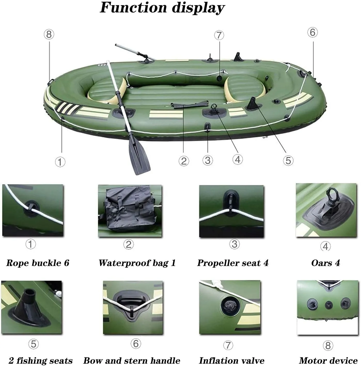 Inflatable Kayak, Inflatable Kayak Inflatable Boat with Oars PVC Inflatable Marine Boat Air Mattress Heavy Duty 6 Person Inflatable Raft Dinghy Fishing Boat Support Up to 460KG