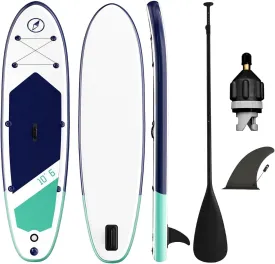Inflatable Stand Up Paddle Board with SUP Accessories & Backpack. Paddle Boards for Adults. Non-Slip Deck, Wide Stance, Bottom Fin, Double Action Pump.