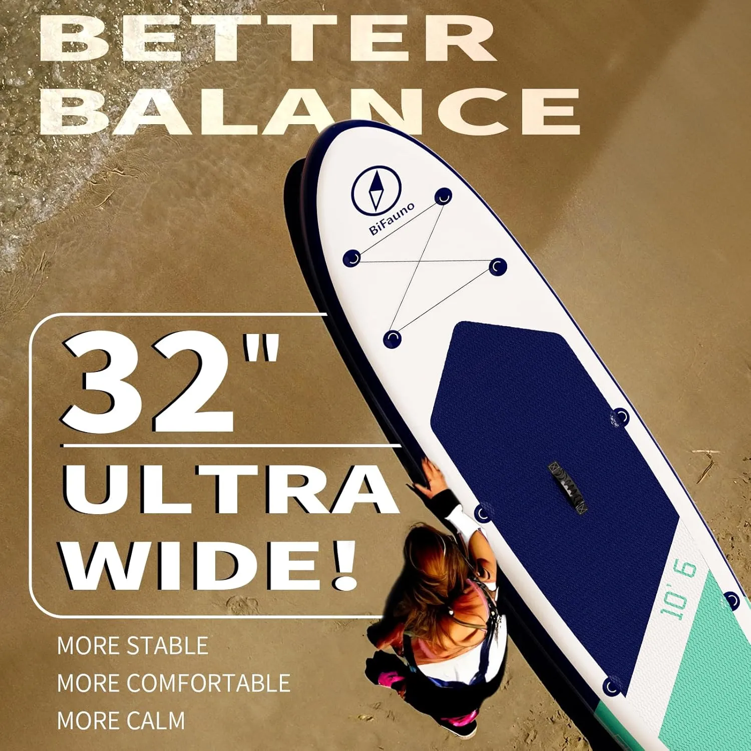 Inflatable Stand Up Paddle Board with SUP Accessories & Backpack. Paddle Boards for Adults. Non-Slip Deck, Wide Stance, Bottom Fin, Double Action Pump.