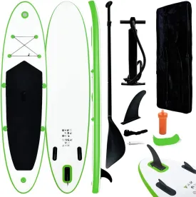 Inflatable Stand Up Paddleboard Set for Recreational Paddling, Durable PVC and EVA Material, Green and White