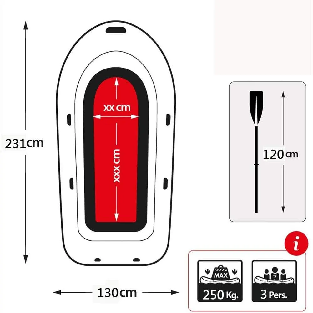 Kayak Rafts 2-4 Person Inflatable Boat Thickened Hovercraft Wear-Resisting Kayak Assault Rubber Boats Dinghies for Fishing and Other Entertainment, 231*130cm