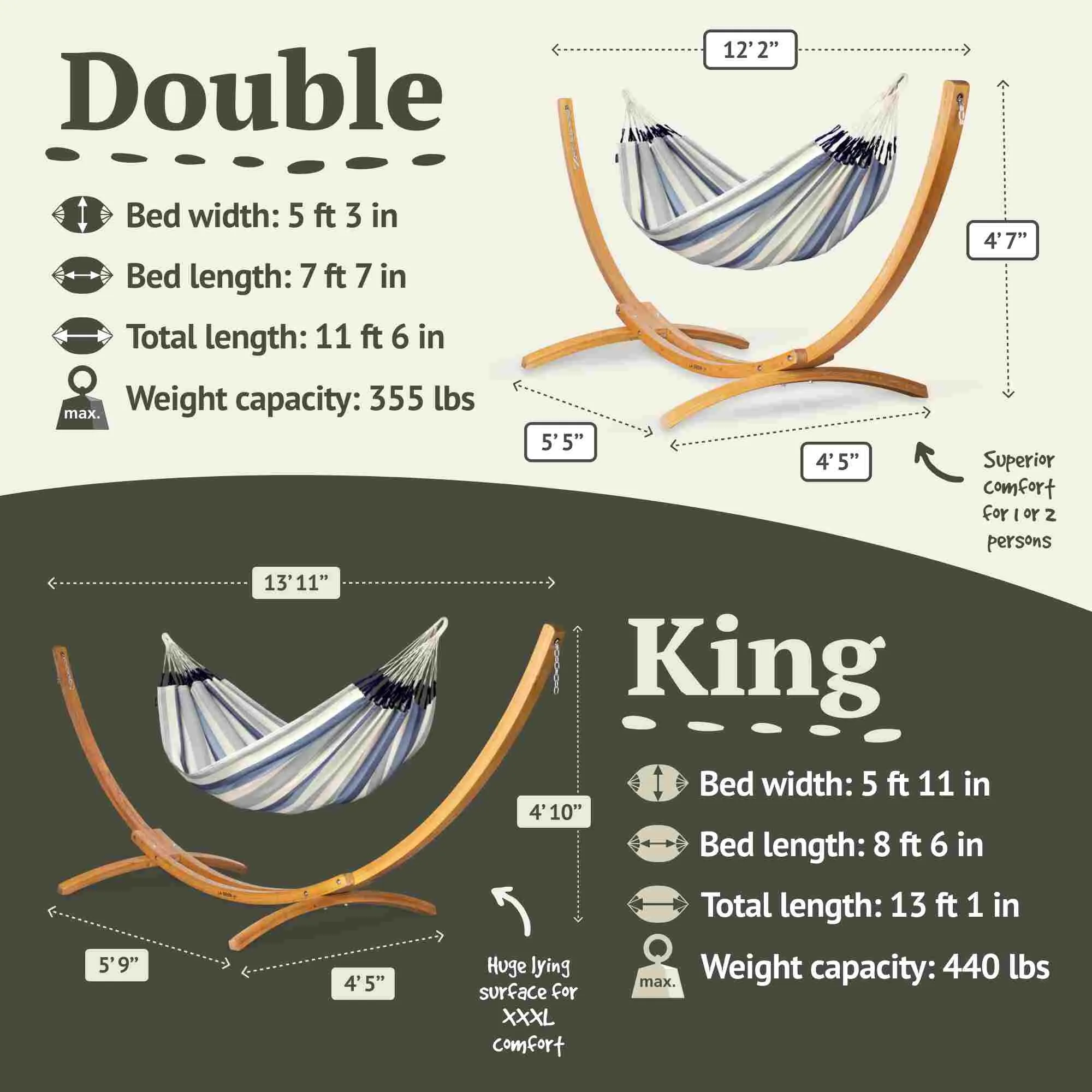LA SIESTA Brisa Kingsize Classic Swing Hammock with Wooden Stand (W 180 cm)