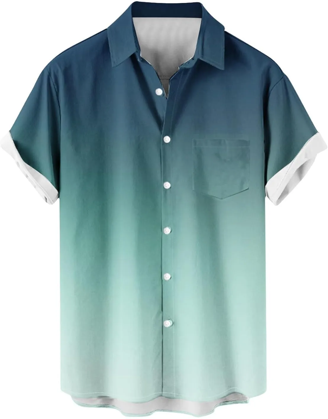 Men Summer Loose Shirts Casual Lapel Gradient T-shirts Short Sleeve Button Shirt Hawaiian Beach Tops for Men's