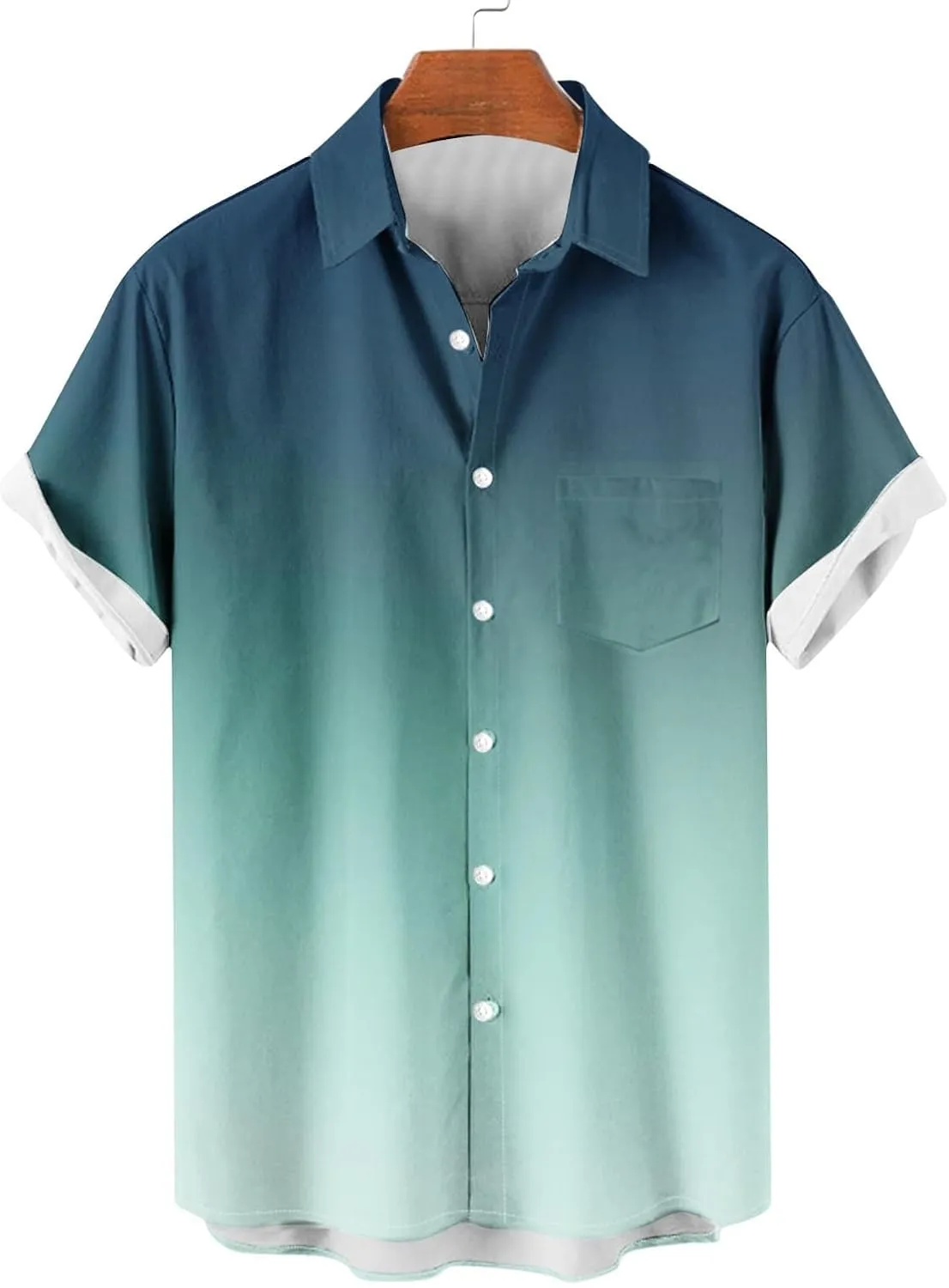Men Summer Loose Shirts Casual Lapel Gradient T-shirts Short Sleeve Button Shirt Hawaiian Beach Tops for Men's