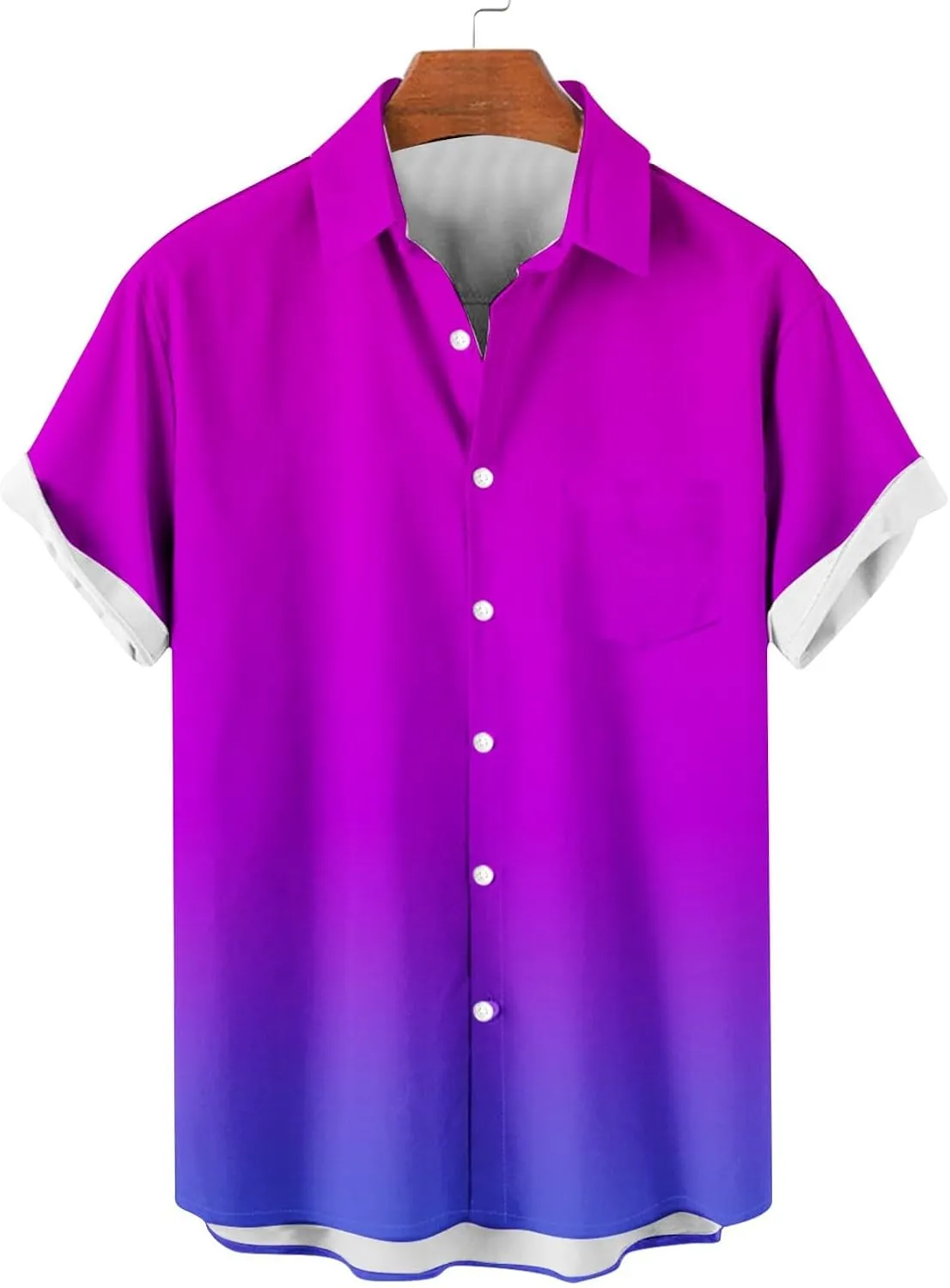 Men Summer Loose Shirts Casual Lapel Gradient T-shirts Short Sleeve Button Shirt Hawaiian Beach Tops for Men's