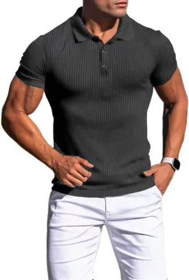 Men's Muscle Slim Fit Polo Shirts Long&Short Sleeve Stretch T-Shirts Casual Stylish Tee for Golf Workout