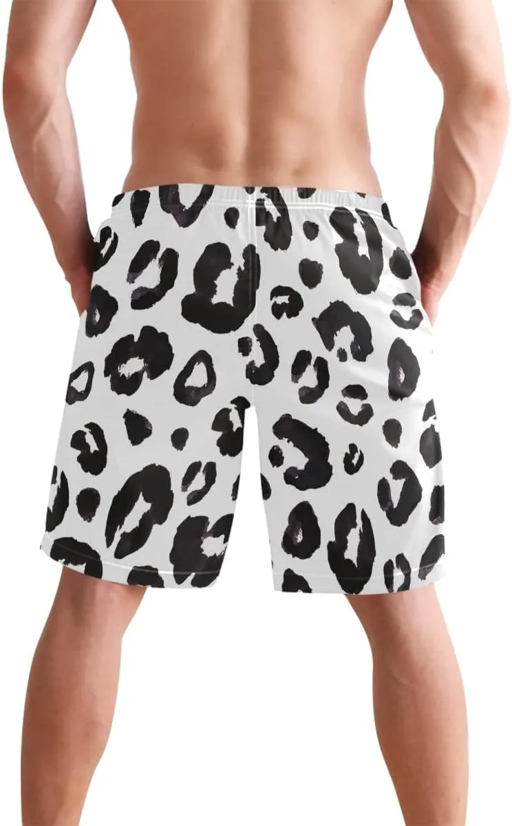 Mens Swim Trunks Leopard Beach Board Shorts Quick Dry Swim Shorts with Pockets