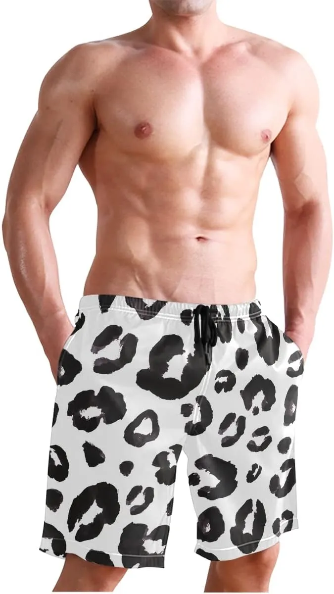 Mens Swim Trunks Leopard Beach Board Shorts Quick Dry Swim Shorts with Pockets