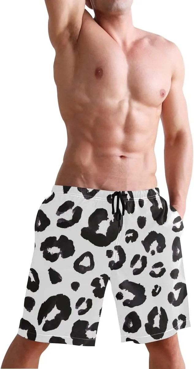Mens Swim Trunks Leopard Beach Board Shorts Quick Dry Swim Shorts with Pockets