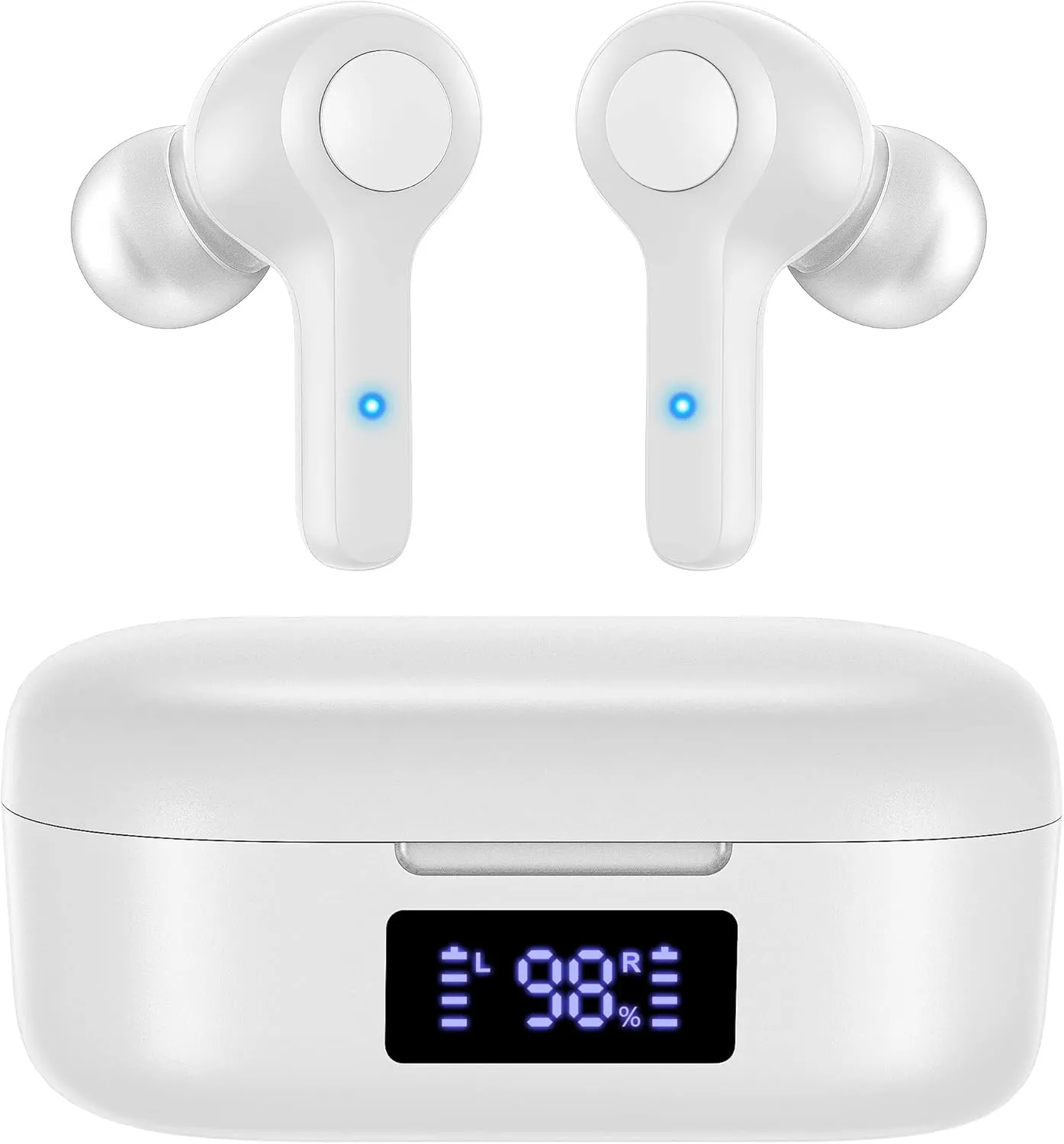 MOZOTER Bluetooth 5.3 Wireless Earbuds,Deep Bass Loud Sound Clear Call Noise Cancelling with 4 Microphones in-Ear Headphones with Wireless Charging Case Compatible for iPhone Android,Work-White