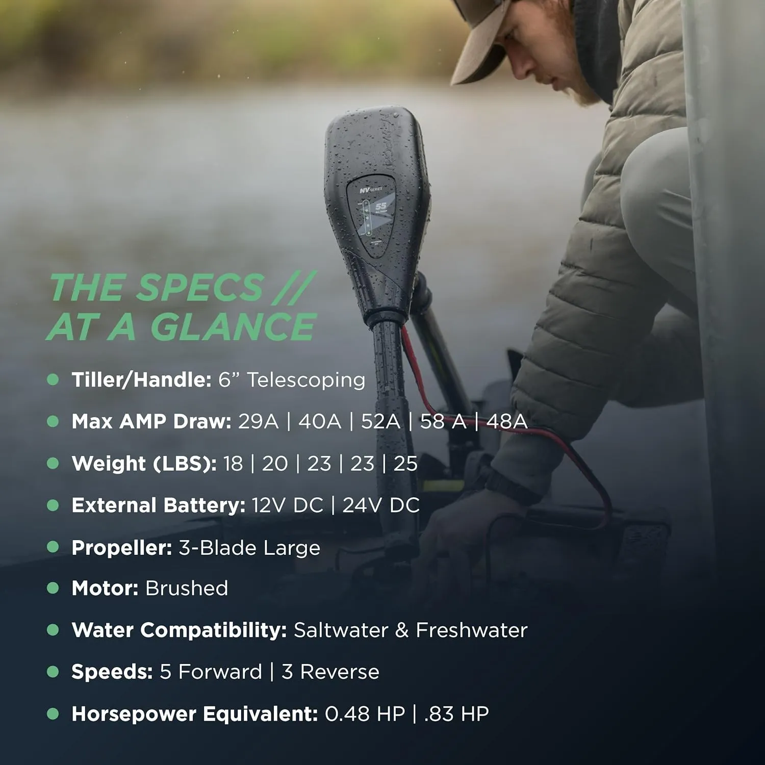 Newport NV-Series Thrust Saltwater Transom Mounted Trolling Electric Trolling Motor w/LED Battery Indicator