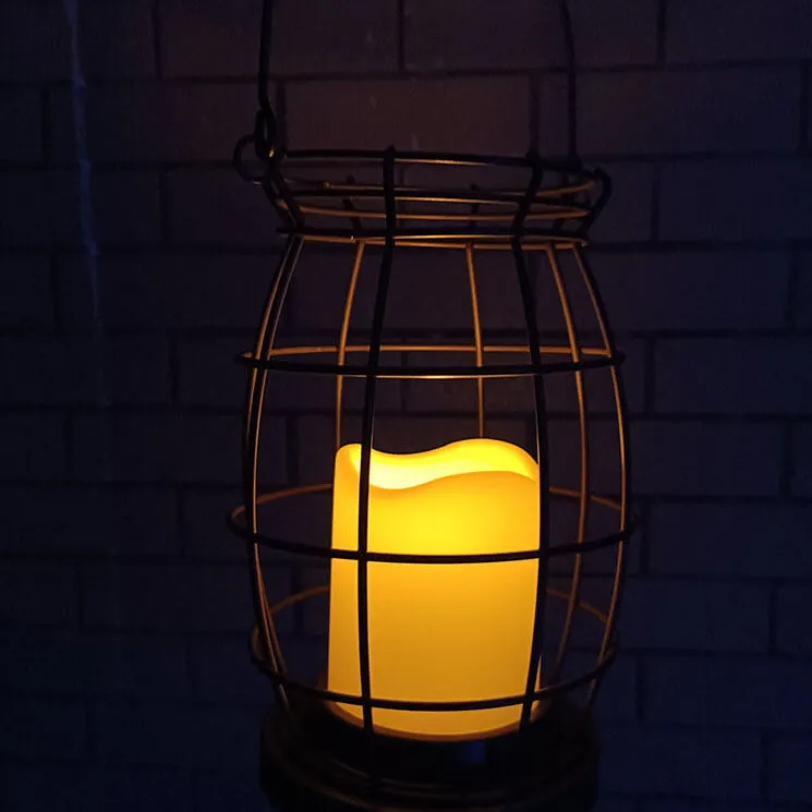 Outdoor Candle Lantern Iron LED Battery Patio Camping Hanging Light