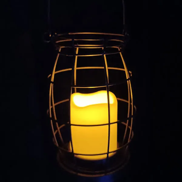 Outdoor Candle Lantern Iron LED Battery Patio Camping Hanging Light