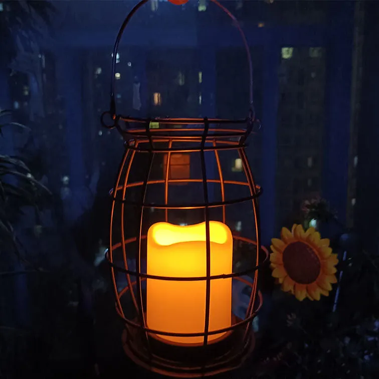 Outdoor Candle Lantern Iron LED Battery Patio Camping Hanging Light