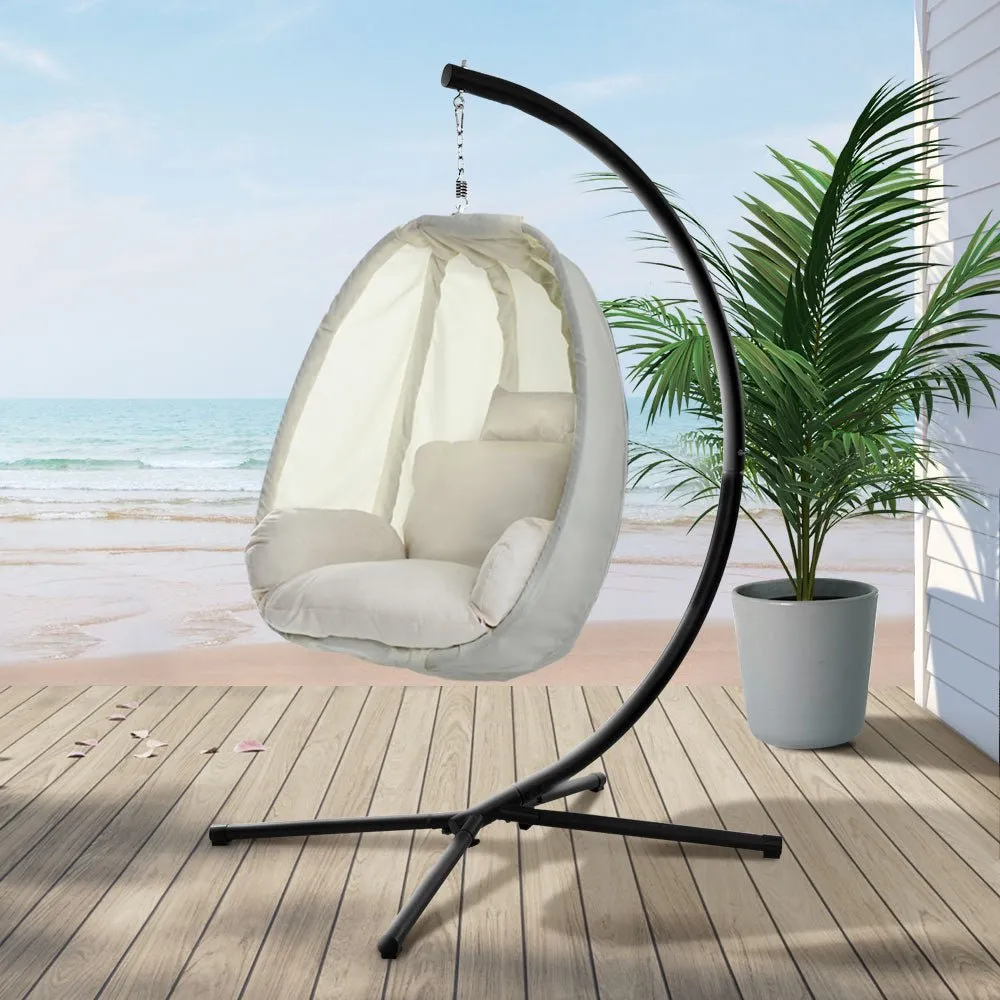 Outdoor Egg Swing Pod Chair Hammock with Stand Cream