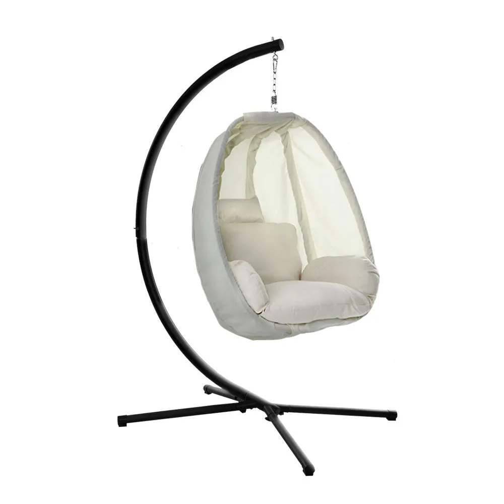 Outdoor Egg Swing Pod Chair Hammock with Stand Cream